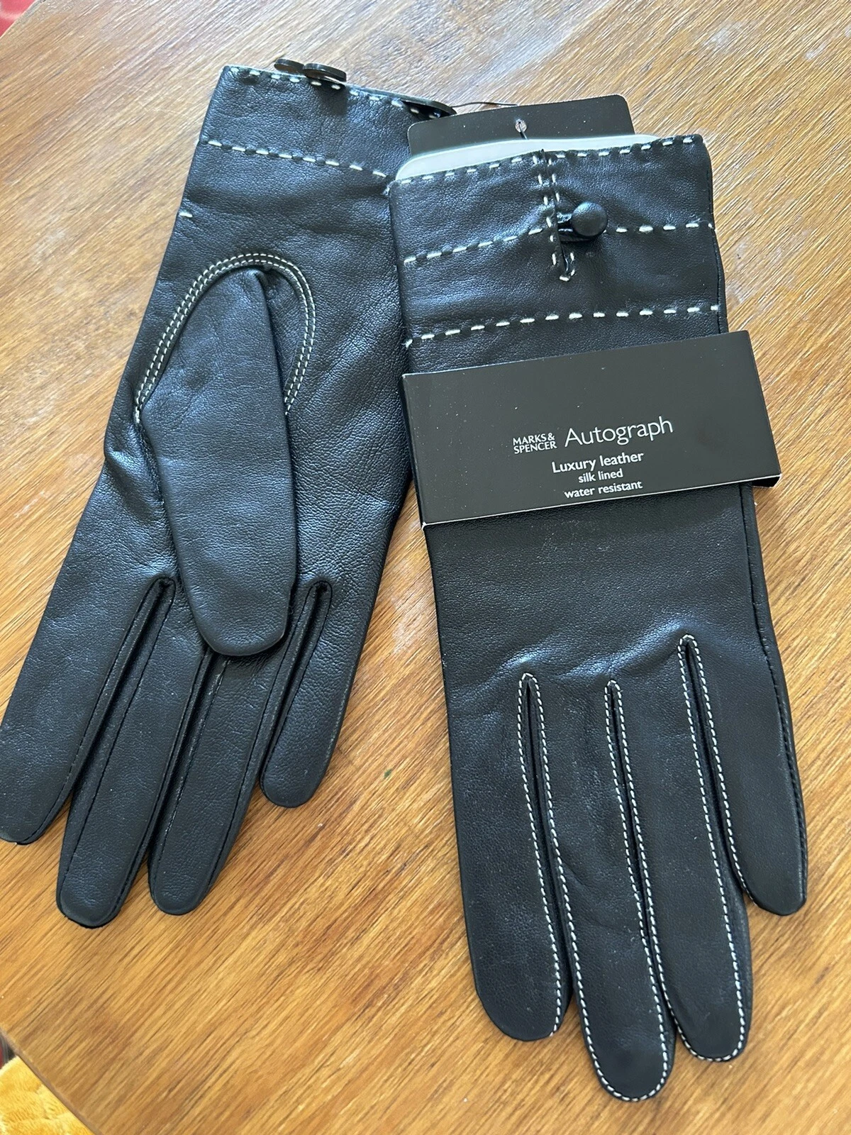 BNWT MARKS & SPENCER AUTOGRAPH LUXURY LEATHER GLOVES S-M SILK LINED