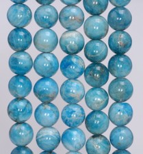 9-10MM OCEAN BLUE APATITE GEMSTONE GRADE A ROUND LOOSE BEADS 7.5"