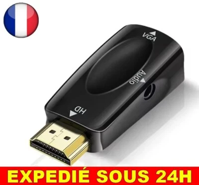 ✅ Convertisseur Câble HDMI / VGA Adaptateur Mâle Prise Audio 3.5mm HD 1080P PC - Photo 1/4