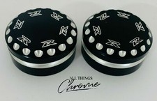 GSXR BLACK CONTRAST DIAMOND CUT "R" ENGRAVED FORK CAPS 09-20 SUZUKI GSXR1000
