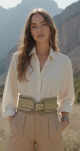 Hot Women Beige Faux Leather Fashion Belt Hip Waist Silver Metal Chains Size S M - Picture 12 of 24