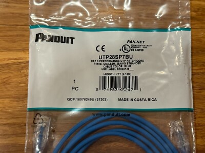 Panduit UTP28SP7BU Cat6 28 AWG Network Patch Cable/Cord, 7 Ft Blue NEW ~STSI