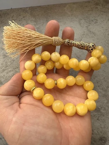Solid Amber Yellow 33 Beads Tesbih Prayer Misbaha Natural Rosary Islamic 79 gr - Picture 4 of 9
