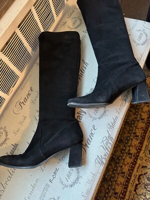 Stuart Weitzman Pull on stretch black suede knee high boots Size 8-1/2