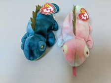 2 Ty Beanie Babies Iggy The Iguanas W Spikes Dark  Rainbow W Tongue - MWMT 