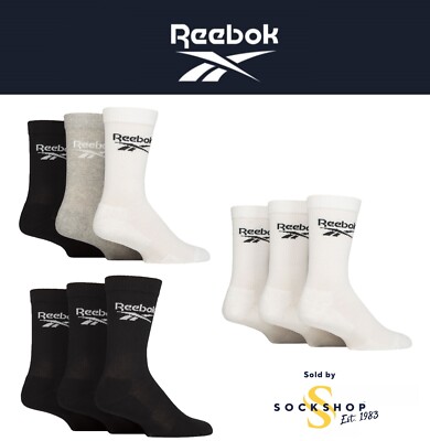 Reebok Socken Herren & Damen Core Ribbed Cushion Cotton Crew 3 Paar Größen 2,5-12,5
