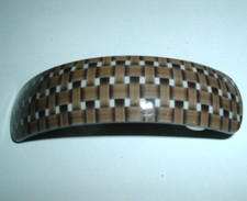 CHECKERBOARD BAMBOO LUCITE 3.5" HAIR BARRETTE NWT
