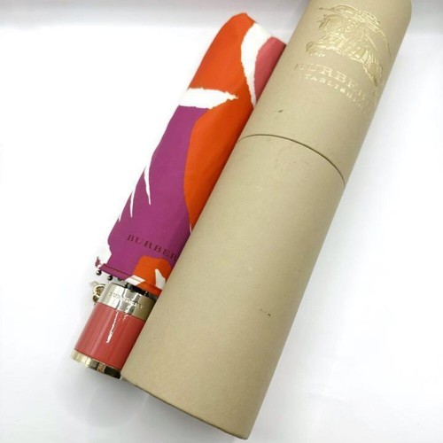 Burberry Folding Umbrella Parasol Typographic Print Pink With Bag/Box Rare New - Picture 12 of 24