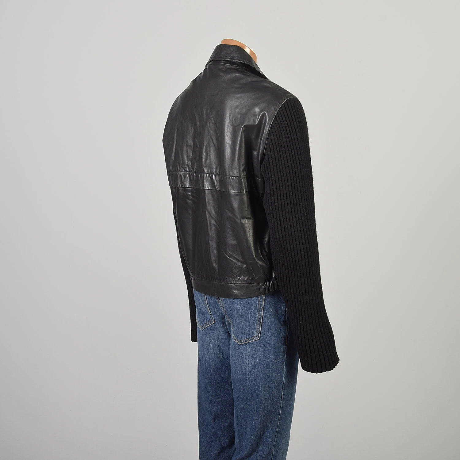 kenneth-cole 2000s leather ribbed knit casual jacket