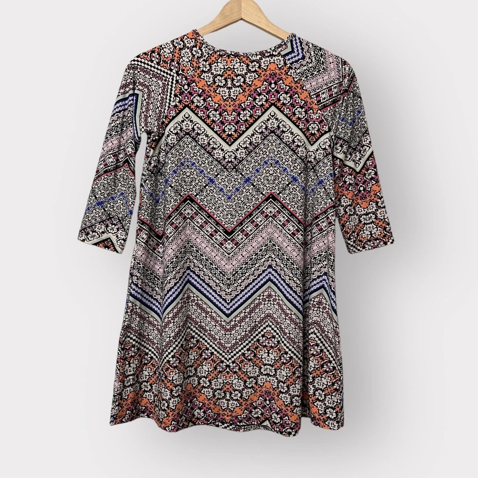 Mini Vestido Patinador Manga Larga Mudd Niñas Talla 14 Floral Zig Zag Otoño Informal Preadolescente Foto 2 de 4