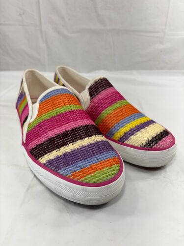 Keds X Kate Spade Sneakers Sz 9 Crochet Slip On Double Decker Multicolor Stripes