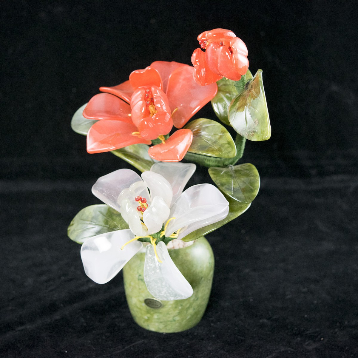 Vintage Chinese Carved Semi Precious Stone Flowers Bonsai