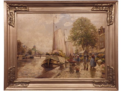 Hans Adolf Hornemann 1866-1916 Blumenmarkt in Amsterdam Öl auf Leinwand! - Bild 6 von 6