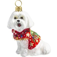 Maltese in Ugly Christmas Sweater Dog Polish Glass Tree Ornament Pet Decoration