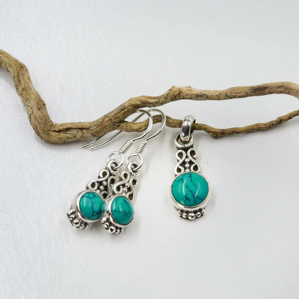 Schmuckset Silber 925 Anhänger + Ohrringe Sterlingsilber Türkis-Howlith t - Bild 2 von 4