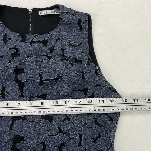 Alice + Olivia Womens 4 Fonda Mini Dress Blue Black Floral Lace Applique - Picture 19 of 23