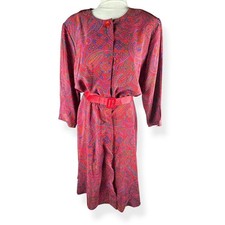 Walden Classics Vintage 80s Dress Size 18 Paisley Secretary Boho Midi with Belt