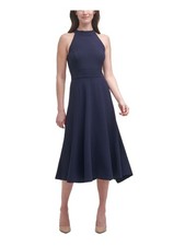 HARPER ROSE Womens Navy Scuba Crepe Sleeveless Midi Evening Fit + Flare Dress 2