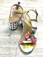 Betsey Johnson Shoes Low Heel Millie Dress Sandal Seashell Tassel Polka Dot SZ 8