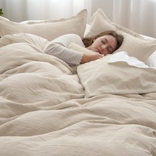 Cotton Muslin Duvet Cover King Size, 3-Layer Ultra-Soft Lightweight Breathable