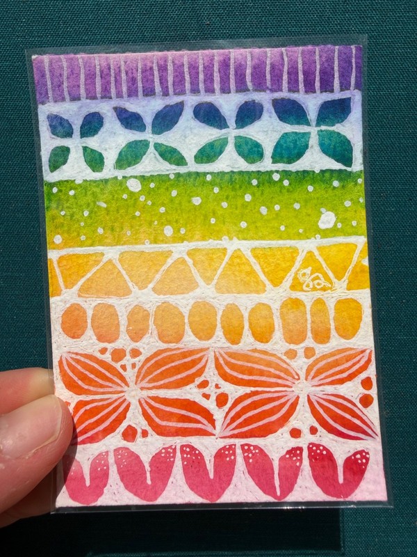 ACEO Original OOAK “Frequency Shift” Watercolor and Gel Doodles by GabletsArtlet