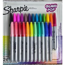 Sharpie Glam Pop Permanent Markers Fine Point 24 Colors 24 Count Set