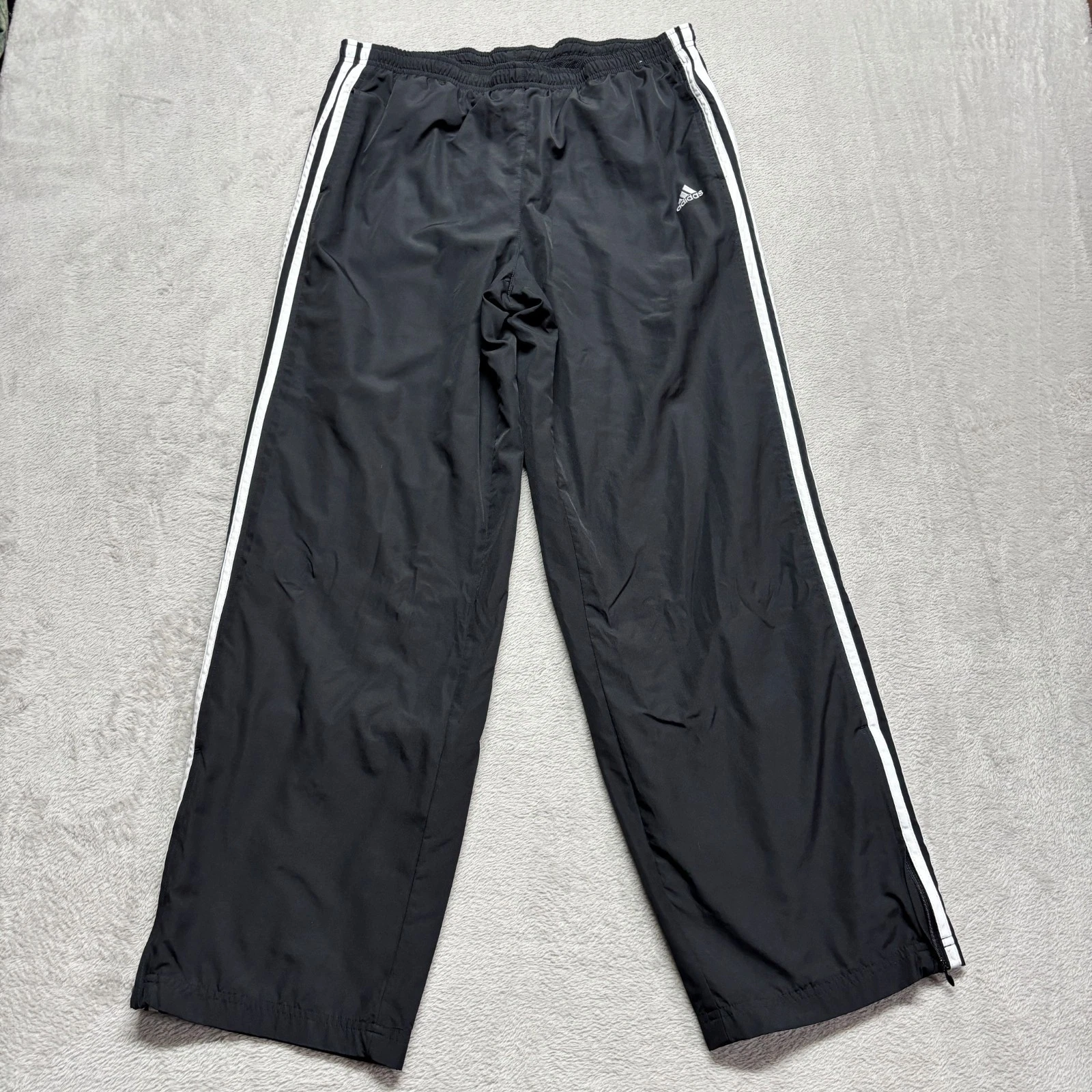 VTG Y2K Adidas Track Pants Mens Large Black Ankle Zip Mesh Lined Windbreaker
