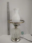 VTG MCM Electric Hurricane Hobnail Milk Glass And Clear Bottom Table Lamp  Works