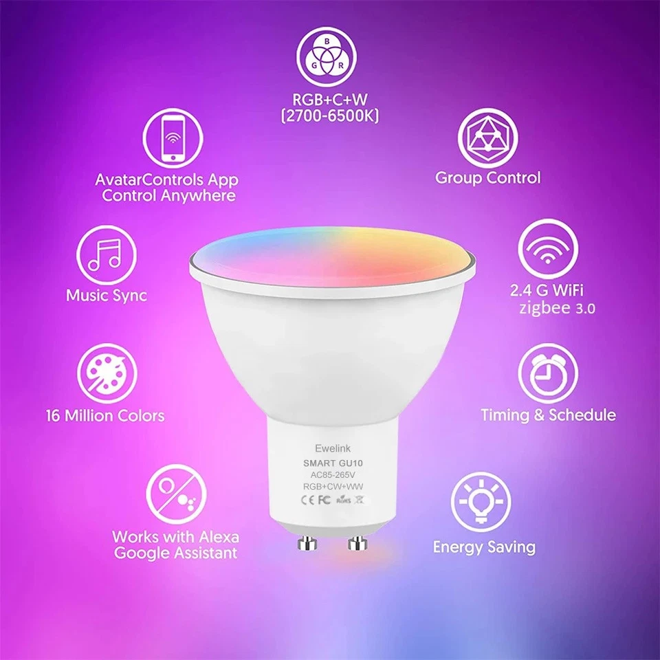 5W GU10 Bulb Smart RGB LED Dimmable Light WiFi/Zigbee Color Changing APP Control - Image 3 of 4