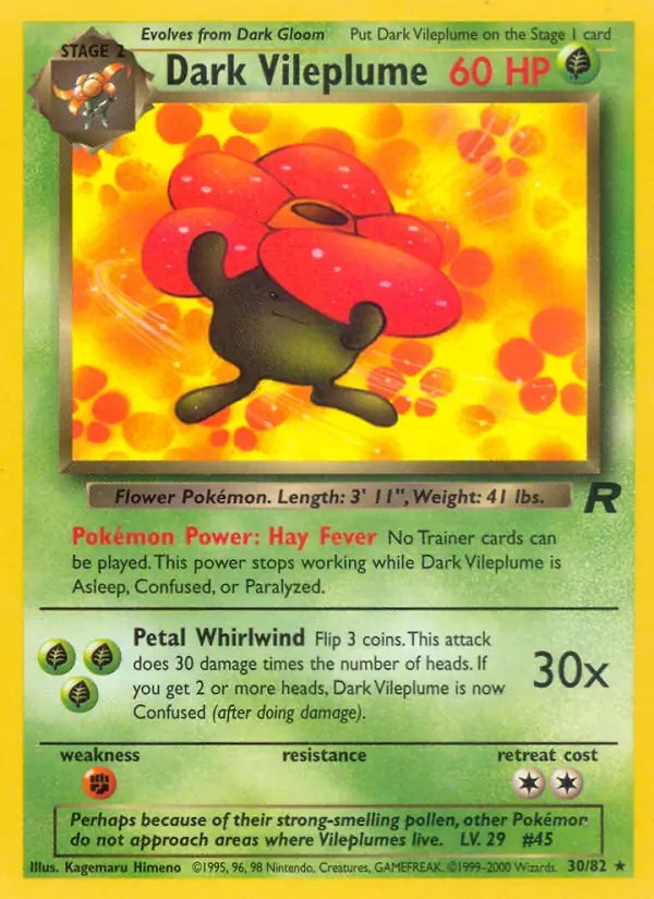 Dark Vileplume - 30/82 - Pokemon Team Rocket Unlimited Rare Card WOTC NM