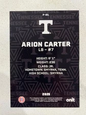ARION CARTER 2025 ONIT Tennessee Football Fusion Black HOLO #'d 180/199