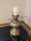 Floral White Glass Hurricane Shade Table Lamp Antique Brass Finish Corded — photo 6