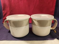 Speckled Cream 20oz Soup Mug/Lid- Great Condition Ceramic Set of 2