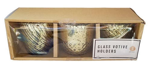 GLASS VOTIVE CANDLE HOLDERS SET OF 3 Count Gold Home Decor 3" HORIZON GROUP USA - Picture 3 of 24