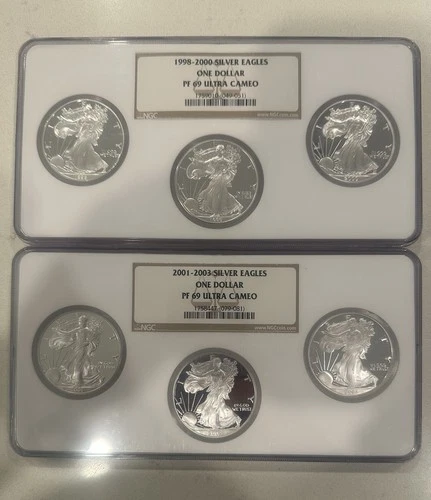 6 NGC 1998-2003 American Silver Eagle beautiful “PF69 ULTRA CAMEO”  No Reserve!