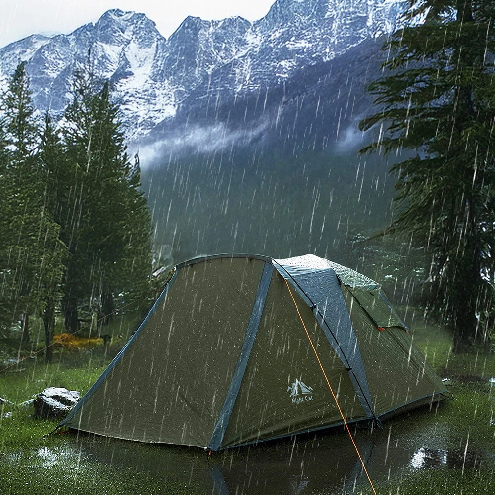 Night Cat Cabin Tent with Vestibule: 3 Persons Pop Up Camping Tent Double Layers