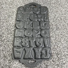 Vintage John Wright Cast Iron Alphabet Cookie Mold Tray USA Pan Rustic Decor