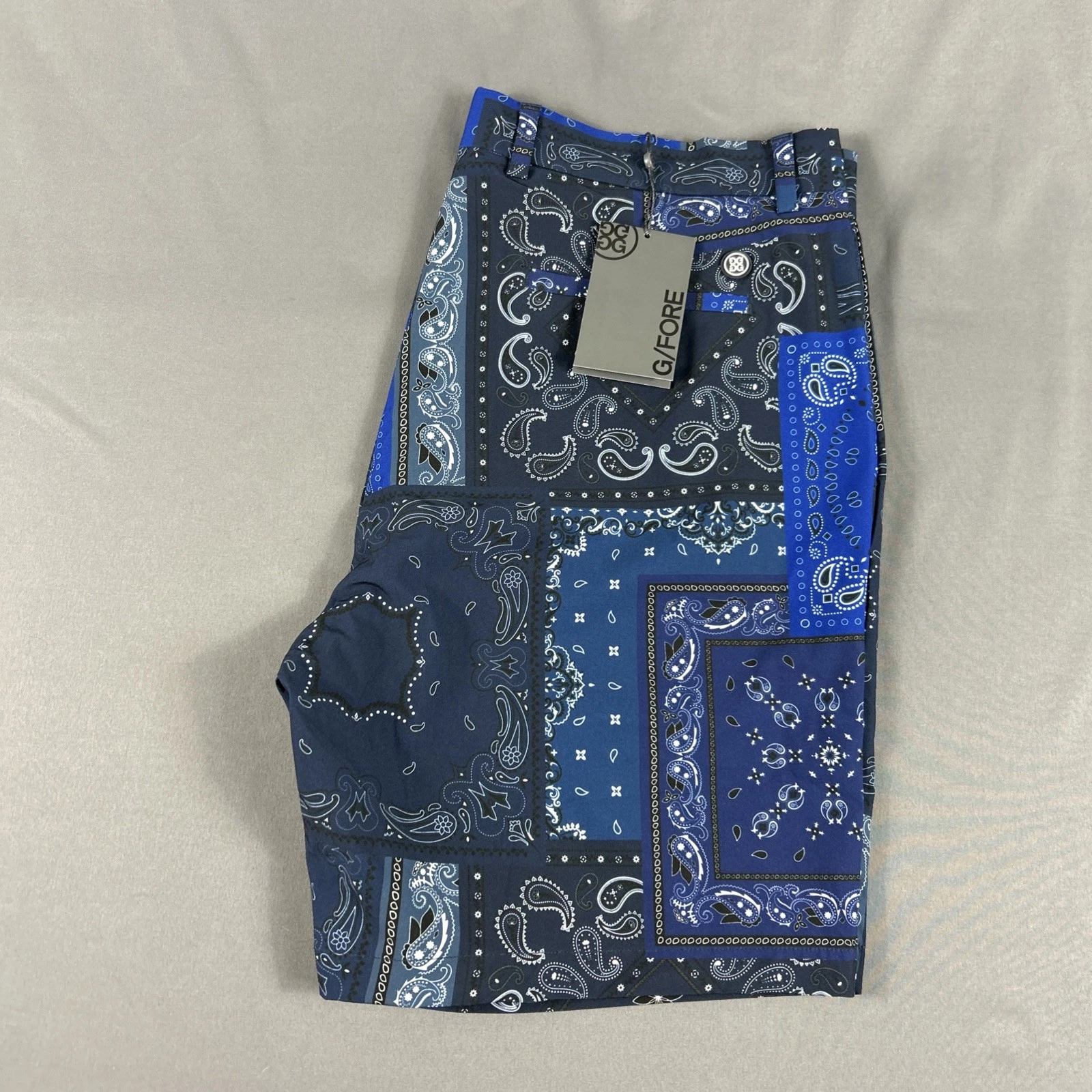 G/Fore G4 Golf Shorts Paisley Bandana Print 36 x 8 Blue Polyester NWT MSRP $145