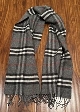 Strawbridge & Clothier Scarf 100% Lambs Wool Germany Black Red Plaid Unisex OS