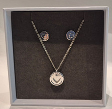 Argento sterling silver round disc heart necklace & earrings set new & boxed