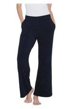 AnyBody Women's Plush Terry Front Seamed Wide Leg Pants Blk
