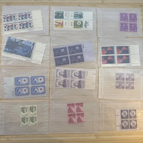 US Stamp Plate Block Lot 12 Blocks MNH MH Mint Collection Glassines Vintage