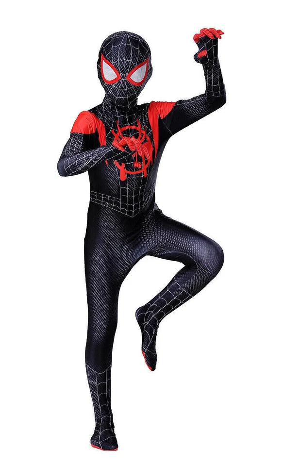 Into the Spider Verse Miles Morales 蜘蛛侠连身裤 儿童服装 Cosplay 全新 — 第 3/4 张图片