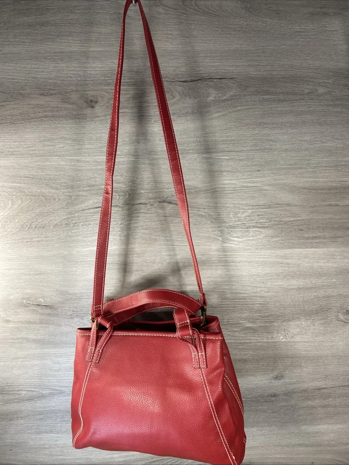 Bolso Bandolera Reliquia Roja Guijarro Doble Asa Cartera PVC Imitación Cuero Cierre a Presión Foto 3 de 4