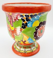 Talavera Mexican Ceramic Planter Pot Pedestal Hand Painted 8" Wide 8 1/2 High