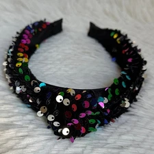 Headband metallic Velvet & Sequin Plush Headband. Rainbow Sequin Twist 