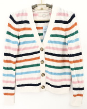 NWT LOFT Women's 60 Cotton Cardigan Sweater Long Sleeve Striped Multicolor XXSP