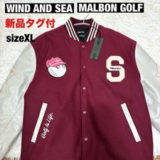  New with tag WIND AND SEA MALBON GOLF leather sleeve stadium jacket