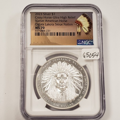 #ad 2023 $1 Oglala Lakota Sioux 1 oz .999 ASW Crazy Horse UHR NGC MS 70 Q5054 $450.00