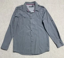Structure Premium Woven Shirt Mens Large Gray Button Down Epaulet Pockets Modern